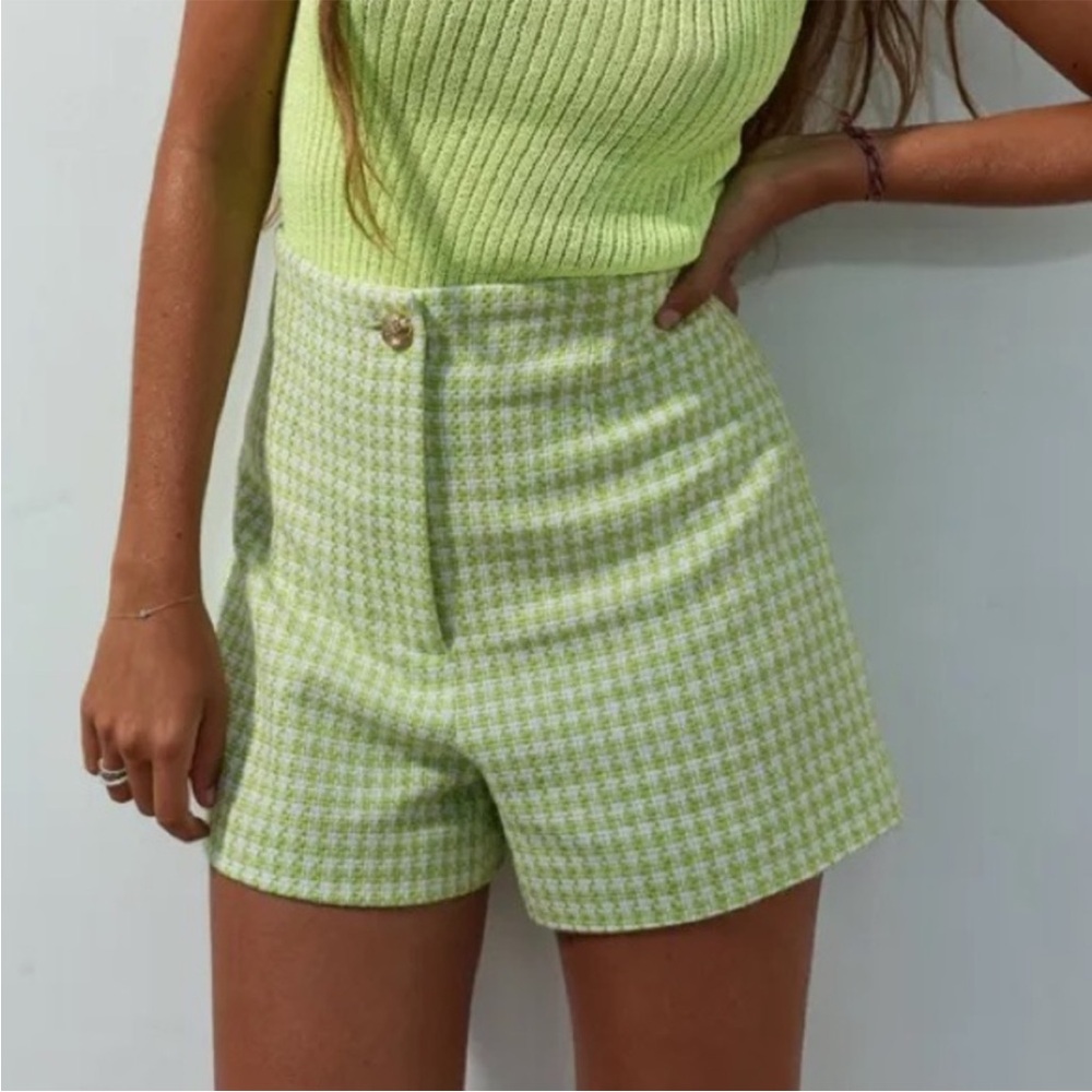 Zara - Pistachio Gingham Shorts